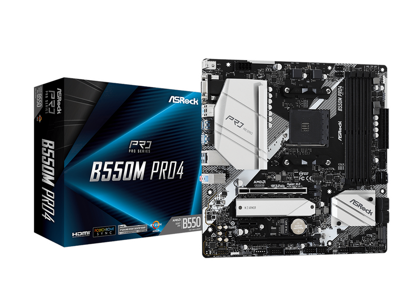 ASRock B550M PRO4 Mainboard - AMD B550 - AMD AM4 socket - DDR4 RAM - Micro-ATX