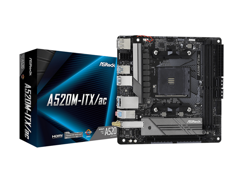 ASRock A520M-ITX/AC Mainboard - AMD A520 - AMD AM4 socket - DDR4 RAM - Mini-ITX
