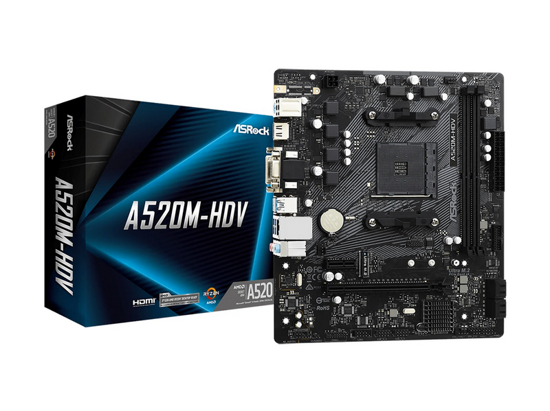 ASRock A520M-HDV Mainboard - AMD A520 - AMD AM4 socket - DDR4 RAM - Micro-ATX