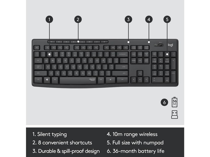 Logitech MK295 Silent Wireless Combo - US - Tastatur & Maus Set - Universal - Schwarz
