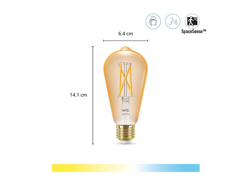 WiZ ST64 E27 Amber Smart Filament Bulb 2-Pack with Remote - Dimmable warm-to-cold White LED