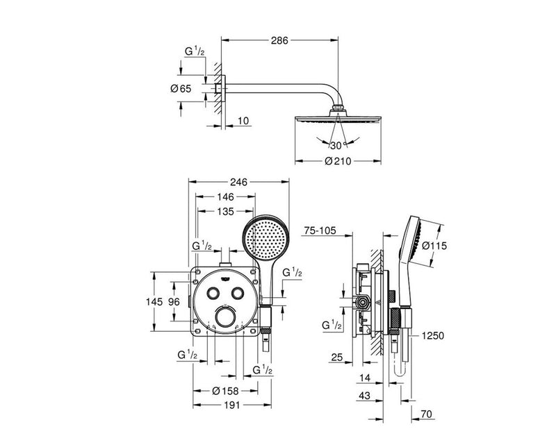 Grohe Grohtherm SmartControl, Duschsystem Unterputz, chrom