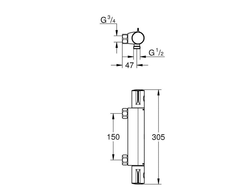 Grohe Grohtherm 800, Thermostat-Brausebatterie, DN 15, chrom