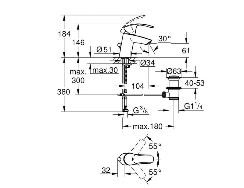 Grohe Eurosmart, Einhand-Waschtischbatterie, DN 15
S-Size, chrom