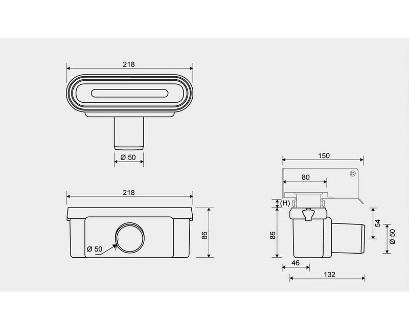 Unidrain Outlet unit w/horizontal outlet Ø50 mm incl. water trap