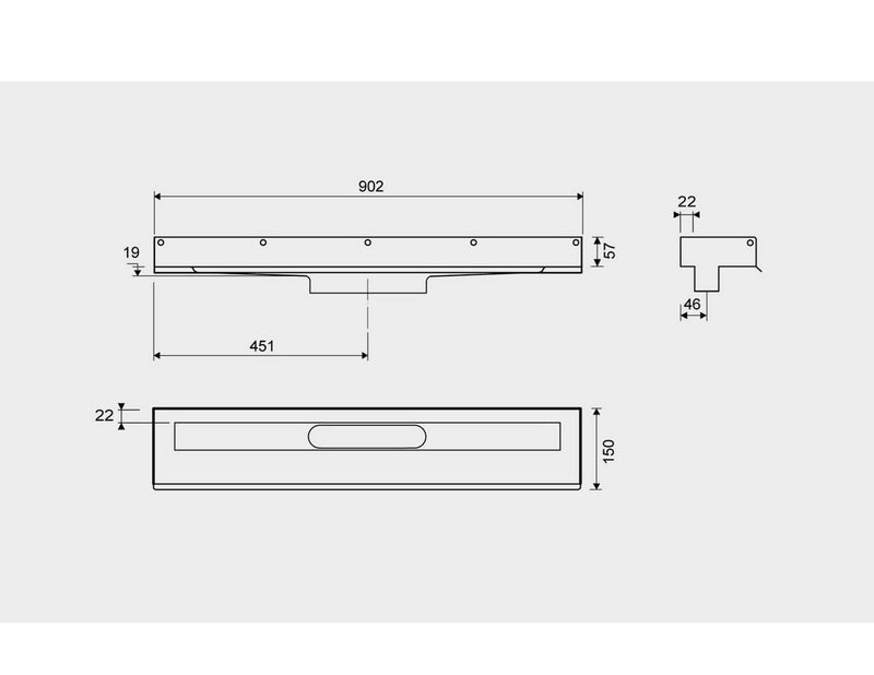 Unidrain Drain unit 1001 900 mm 3 wall flanges