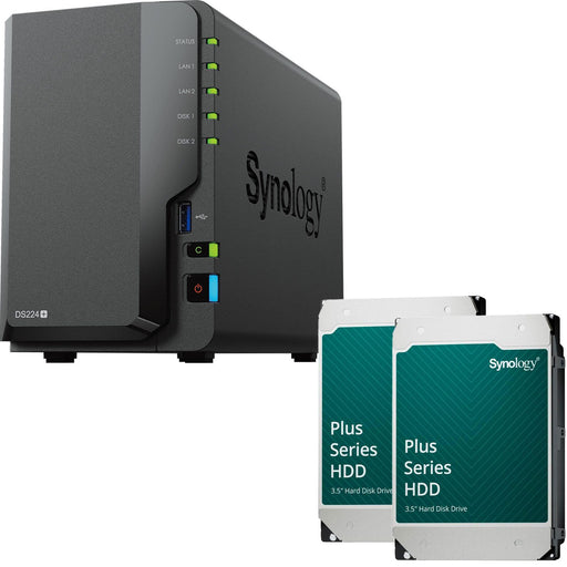 Synology DiskStation DS224+ 2 Einschübe NAS-Server + 2x 12TB (24TB) Synology Plus 3.5' SATA 6Gb/s Festplatte