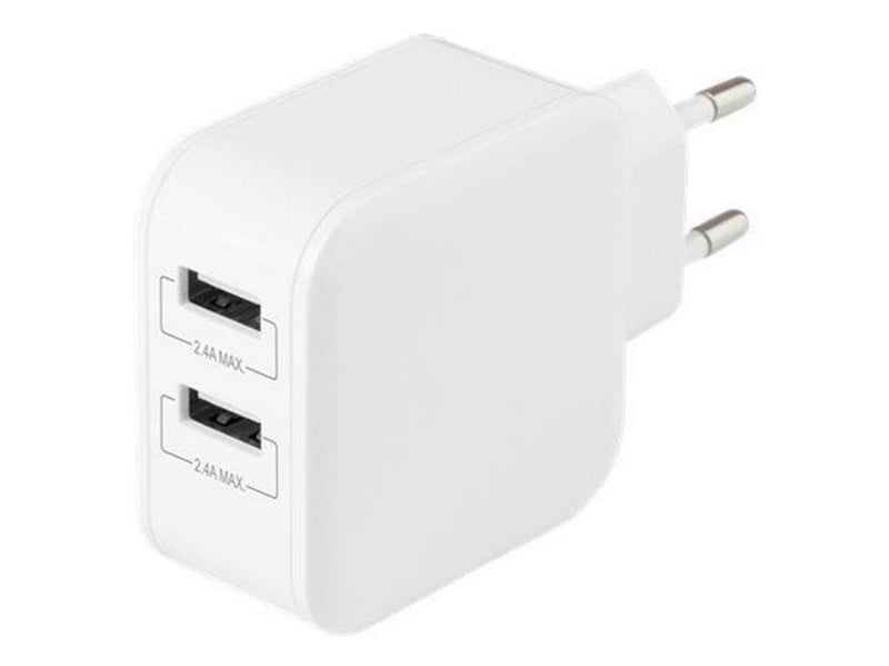 Deltaco Wall charger with dual USB-A ports 4.8 A.