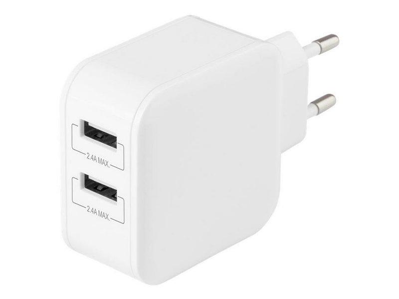 Deltaco Wall charger with dual USB-A ports 4.8 A.