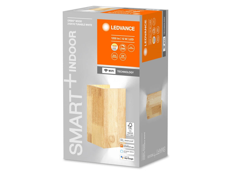 LEDVANCE SMART+ Orbis Wall lamp wood square 20x11cm 600lm 1