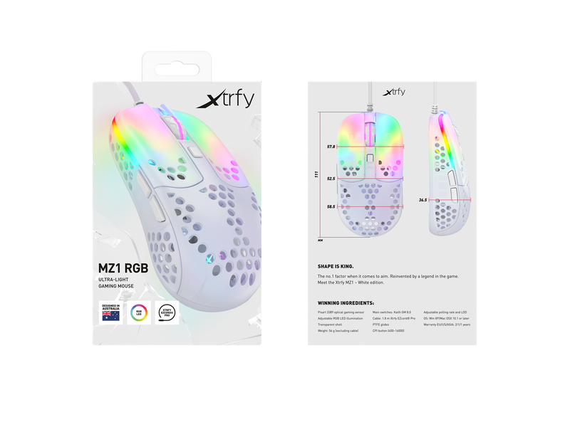 Xtrfy MZ1 - Zy's Rail - Gaming Maus (Weiß mit RGB Licht)