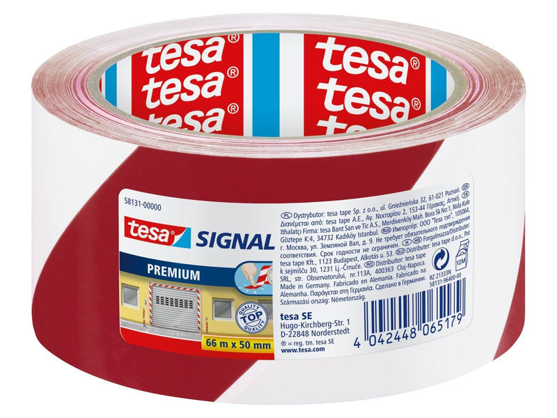 tesa Signal Premium Warning marking tape 66m x 50mm Red-White