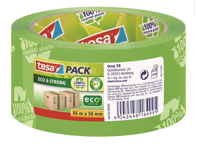 tesa pack eco & Strong Packaging Tape ecoLogo 66m x 50mm Green/Printed