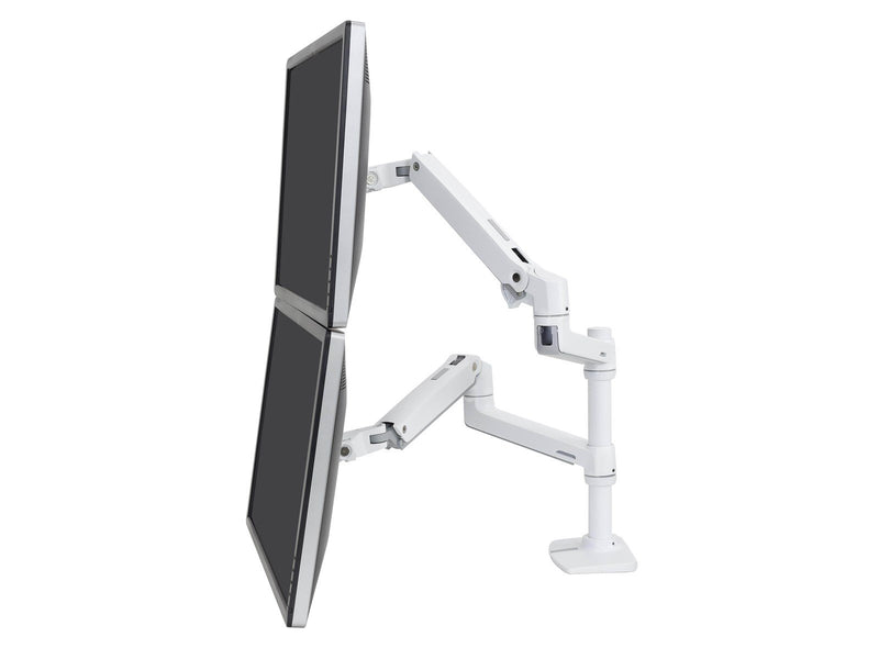 Ergotron LX Dual Stacking Arm (white) with Low-Profile Top-Mount Clamp