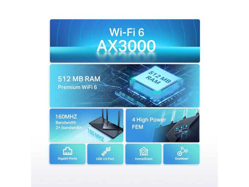 TP-Link Archer AX55 AX3000 Dual Band Gigabit Wi-Fi 6 Router - Wireless router Wi-Fi 6