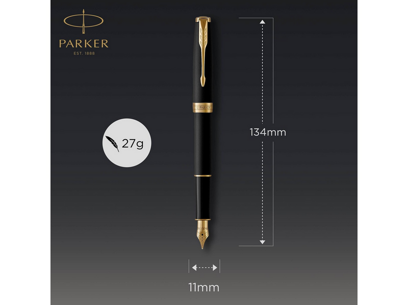Parker Sonnet Füller | Matt-Schwarze Lackierung mit Goldzierteilen | Füllfederhalter mit feiner Feder | Geschenkbox