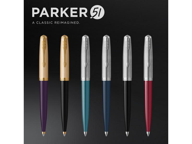 Parker 51 Kugelschreiber | Luxuriöser Schwarzer Schaft mit Goldzierteilen | Mittlere Schreibspitze in 18k Gold mit Schwarzer Nachfüllmine | Geschenkbox