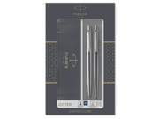 Parker Jotter Duo-Geschenkset mit Kugelschreiber und Druckbleistift (0,5 mm) | Edelstahl mit Chromzierteilen | Nachfüllmine mit blauer Tinte | Geschenkbox