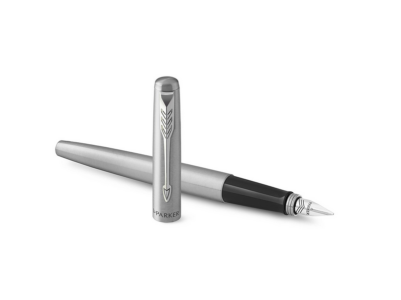 Parker Jotter Duo-Geschenkset mit Kugelschreiber und Füller | Edelstahl mit Chromzierteilen | Nachfüllmine und -patronen mit blauer Tinte | Geschenkbox