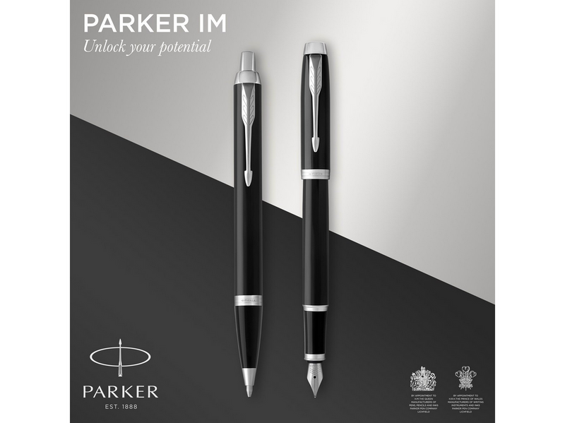 Parker IM Duo-Geschenkset mit Kugelschreiber und Füller | Hochglänzend Schwarz mit Chromzierteilen | Nachfüllmine und -patrone mit blauer Tinte | Geschenkbox