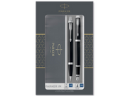 Parker IM Duo-Geschenkset mit Kugelschreiber und Füller | Hochglänzend Schwarz mit Chromzierteilen | Nachfüllmine und -patrone mit blauer Tinte | Geschenkbox