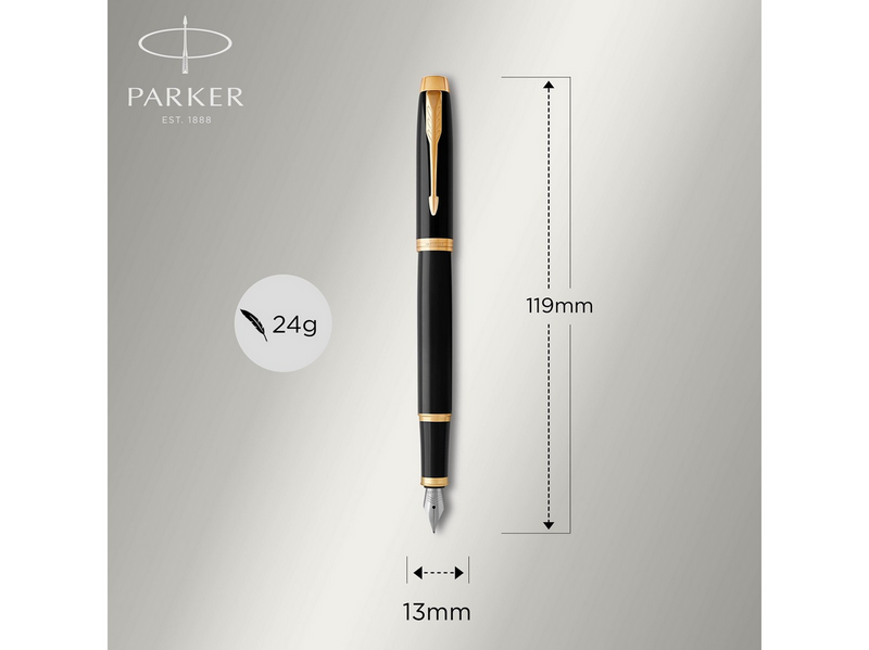 Parker IM Füller | schwarze Lackierung mit Goldzierteilen | Füllfederhalter mit mittlerer Feder | blaue Tinte | Geschenkbox