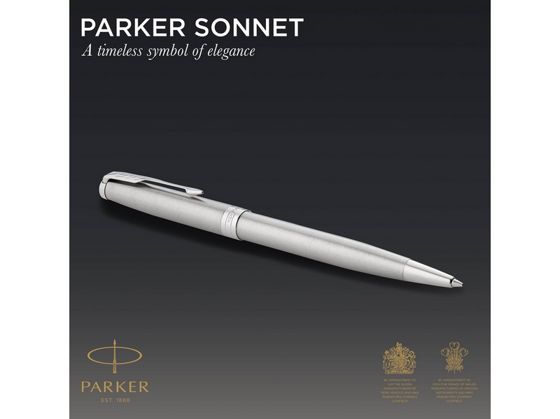 Parker Sonnet Kugelschreiber | Edelstahl mit Palladiumzierteilen | Mittlere Spitze | schwarze Tinte | Geschenkbox