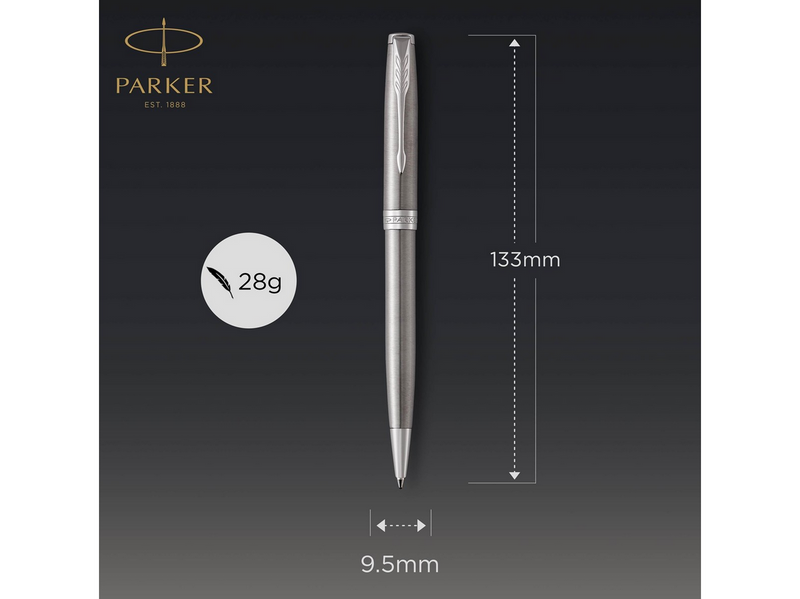 Parker Sonnet Kugelschreiber | Edelstahl mit Palladiumzierteilen | Mittlere Spitze | schwarze Tinte | Geschenkbox