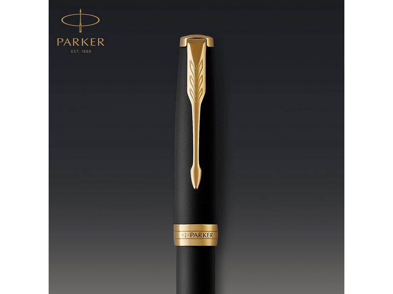 Parker Sonnet Tintenroller | Matt-Schwarze Lackierung mit Goldzierteilen | feine Spitze | Schwarze Tinte | Geschenkbox