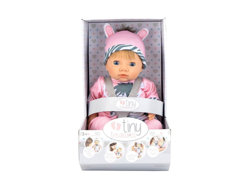 Tiny Treasures Doll with blond hair and Zebra outfit.