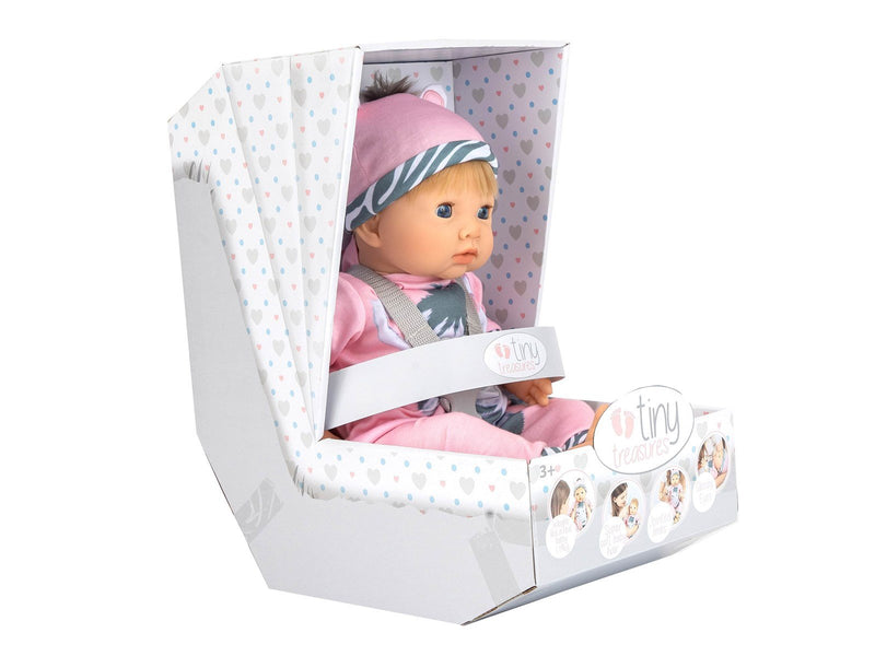 Tiny Treasures Doll with blond hair and Zebra outfit.