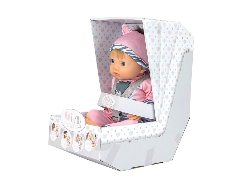 Tiny Treasures Doll with blond hair and Zebra outfit.