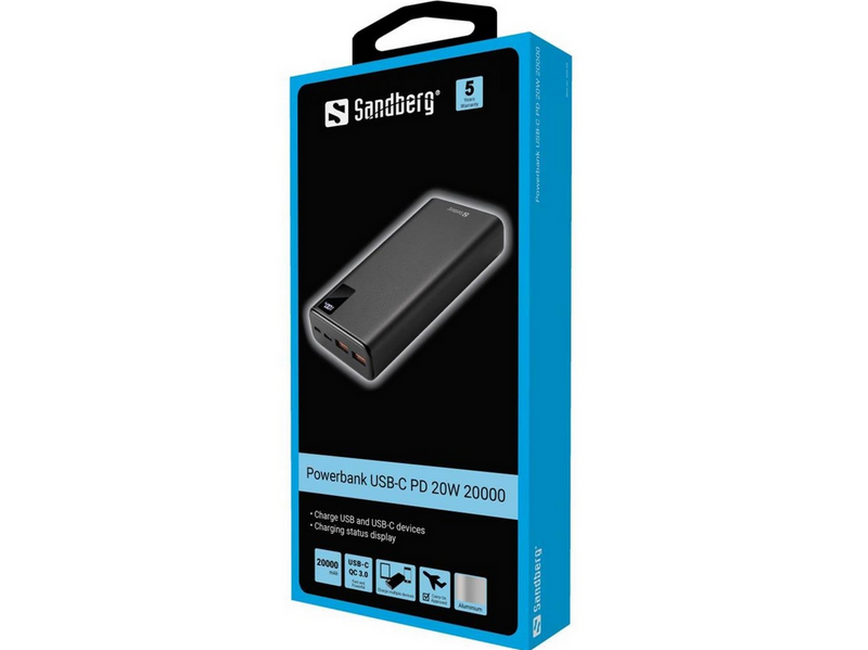 Sandberg Powerbank USB-C PD 20W 20000 Powerbank (Akku) - schwarz - 20000 mAh