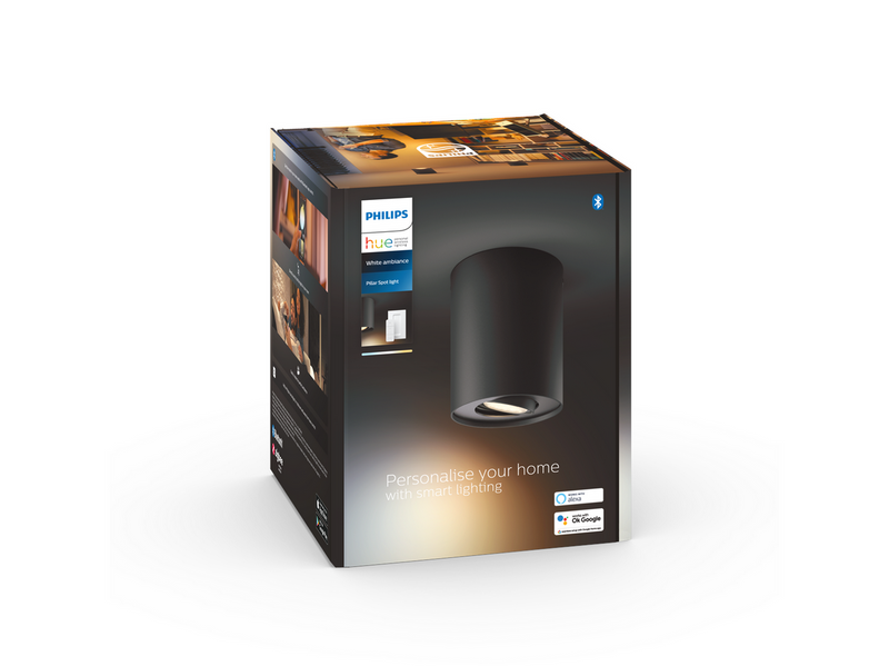 Philips Hue Pillar Single Spotlight - Black - With Dimmer Switch