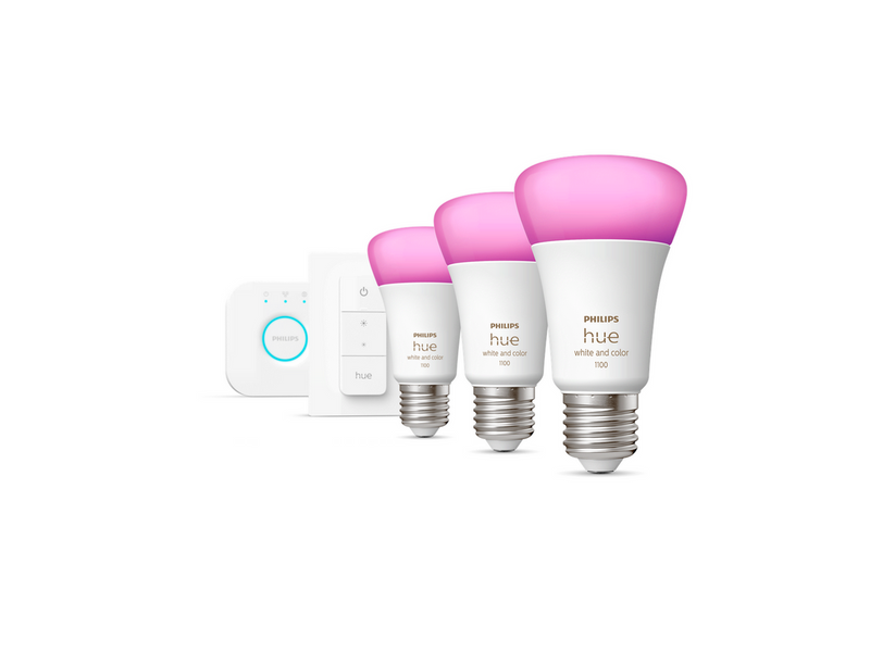 Philips Hue White & Color Ambiance Starter Kit — 3x E27 A60 Bulbs + Dimmer Switch + Hue Bridge