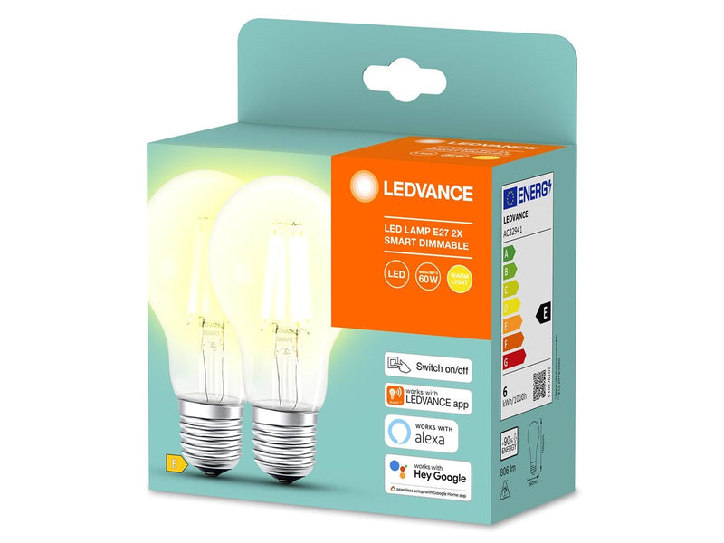 LEDVANCE SMART+ standard 60W/827 klar filament E27 Bluetooth - 2 pak