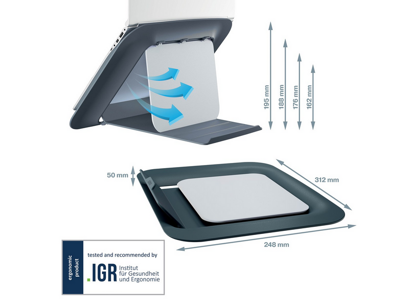 Leitz Ergo Cosy Höhenverstellbarer Laptopständer, 80% Recycelter Kunststoff, Samtgrau