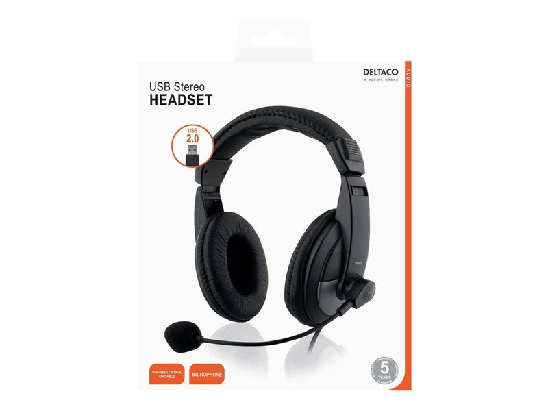 Deltaco USB stereo headset 40 mm drivers 32 ohm.