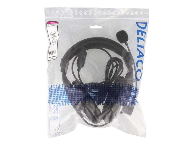 Deltaco USB stereo headset 40 mm drivers 32 ohm.