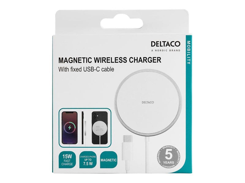Deltaco magnetic wireless charger 15 W USB-C wh