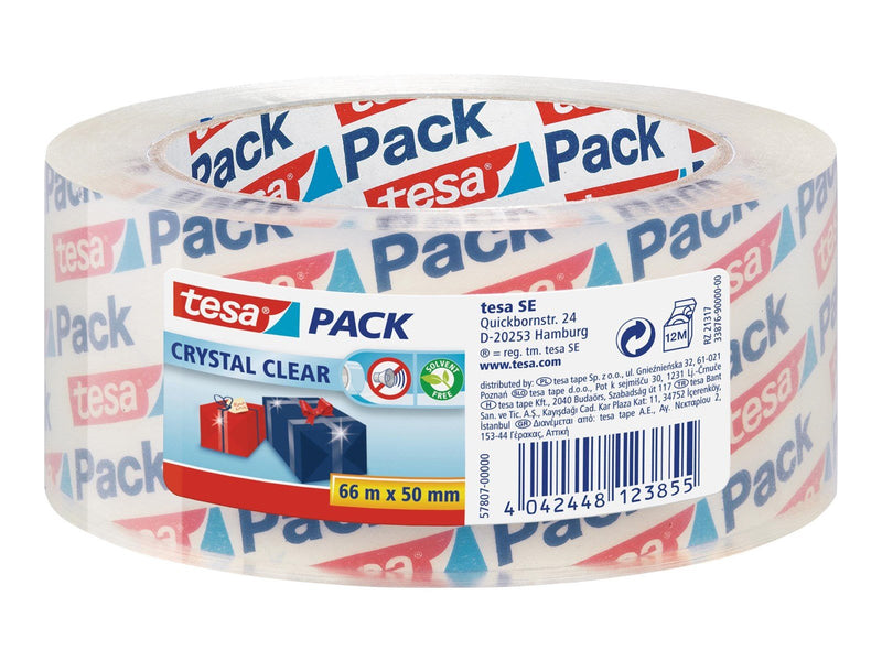tesa pack Crystal Clear Packaging Tape 66m x 50mm Transparent
