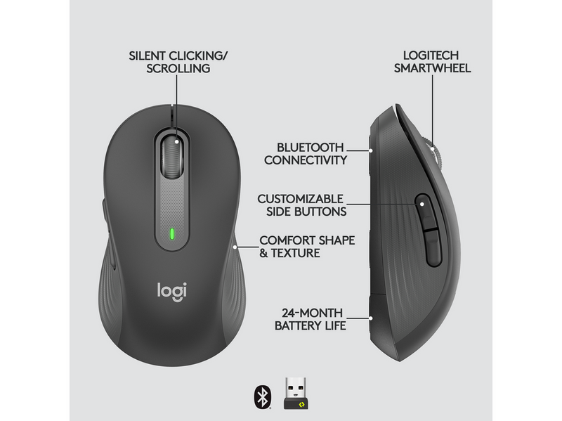 Logitech Signature M650 Large Wireless Graphite - Maus (Schwarz)