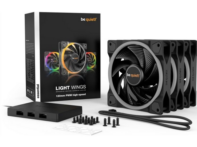 be quiet! LIGHT WINGS 120mm PWM high-speed Triple-Pack - Gehäuselüfter - 120mm - Schwarz mit RGB LED - 31 dBA