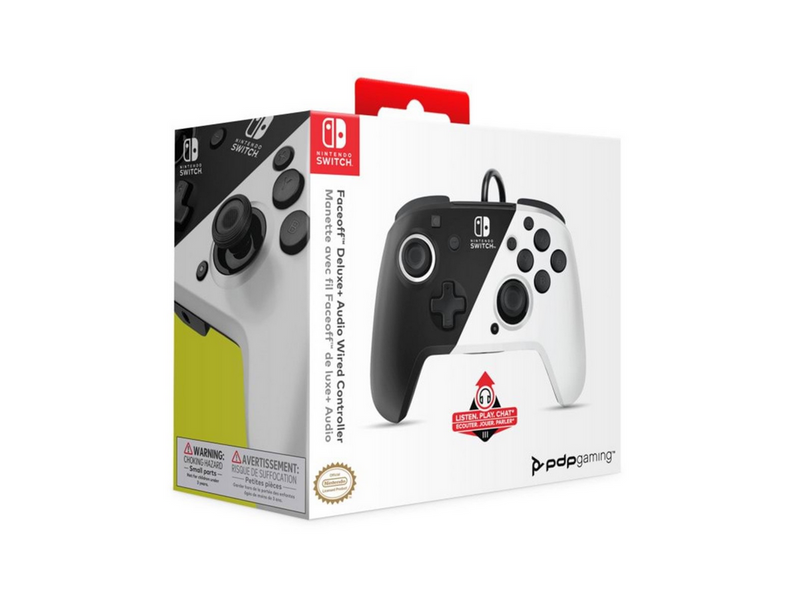PDP Faceoff Deluxe+ Audio Wired Controller - Black/White - Wired Controller - Nintendo Switch