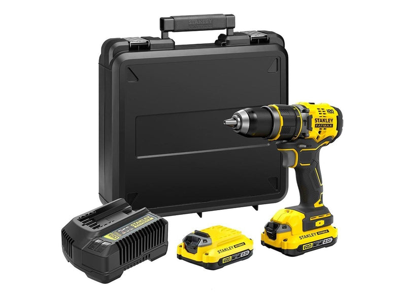 Stanley 18V Fatmax® V20 Brushless Hammer Drill With 2 x 2.0Ah Batteries And Kit Box