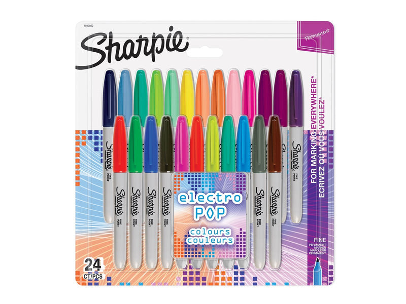 Sharpie Permanent Marker | Marker Stifte mit feiner Spitze | gemischte Electro Pop- und Originalfarben | 24 Stück Market Set
