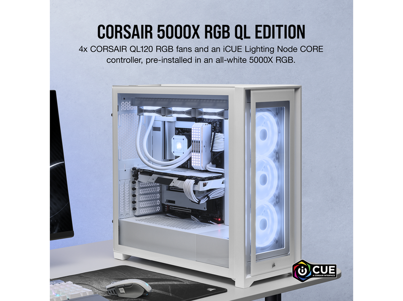 Corsair iCUE 5000X RGB QL Edition - White - Gehäuse - Miditower - Weiß