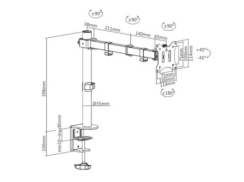 DUTZO Monitorarm für 1 Monitor (17"-32") - Office Pole Version