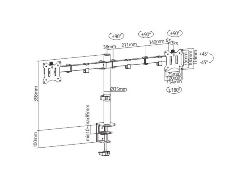 DUTZO Monitorarm für 2 Monitore (17"-32") - Office Pole Version