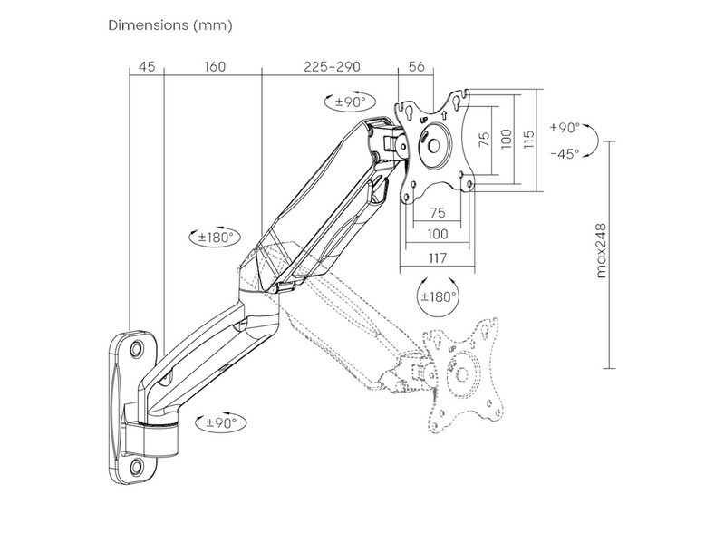 DUTZO Monitorarm für 1 Monitor (17"-32") - Wandmontage Version (Schwarz)